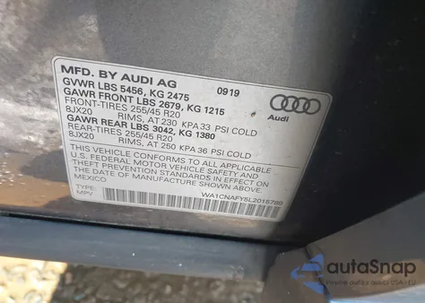 2020 Audi Q5 Prestige 45 Tfsi Quattro S Tronic from USA, damaged, VIN WA1CNAFY5L2015789